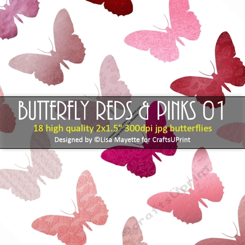 Butterfly Reds & Pinks Decoupage Embellishment Craft Sheet 01