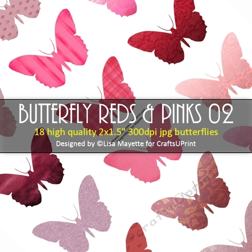 Butterfly Reds & Pinks Decoupage Embellishment Craft Sheet 02