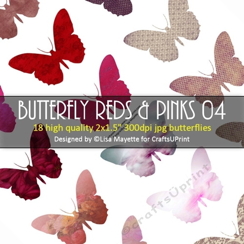 Butterfly Reds & Pinks Decoupage Embellishment Craft Sheet 04