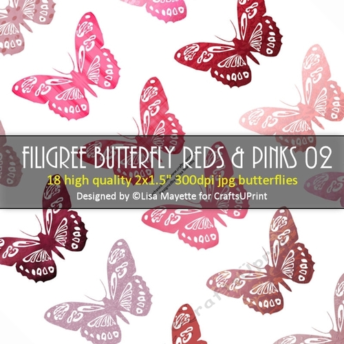 Filigree Butterfly Reds & Pinks Decoupage Embellishment Craft Sheet 02