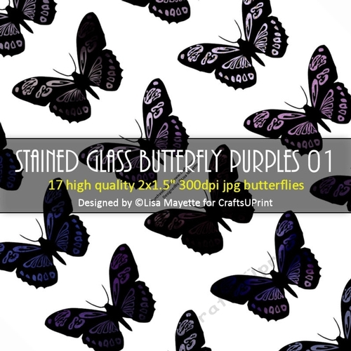 Stained Glass Butterfly Purples Decoupage Embellishment Craft Sheet 01