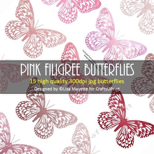 Pink & Red Filigree Butterflies Decoupage Embellishment Craft Sheet 01