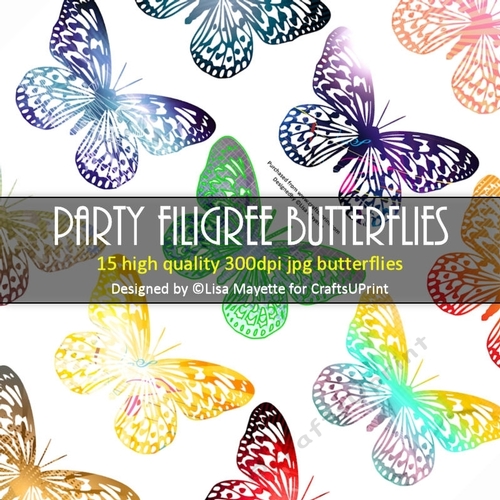 Party Filigree Butterflies Decoupage Embellishment Craft Sheet