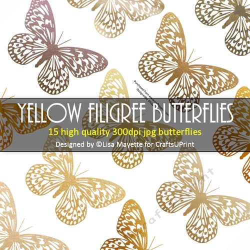 Yellow Filigree Butterflies Decoupage Embellishment Craft Sheet