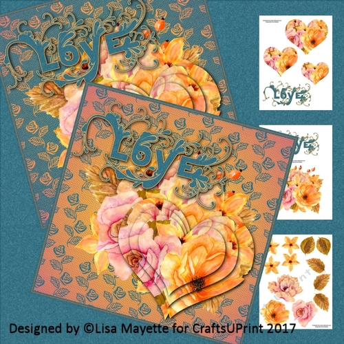Watercolor Peony Love Heart Pyramage Decoupage Mini Kit