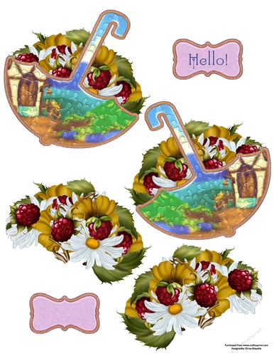 Cottage Fruit & Flowers Umbrella Decoupage Card Quick Card Topper