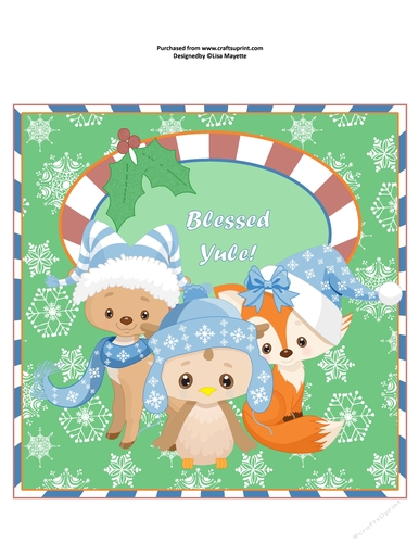 Blue Christmas Owl, Fox & Reindeer Friends Yule Quick Card Topper