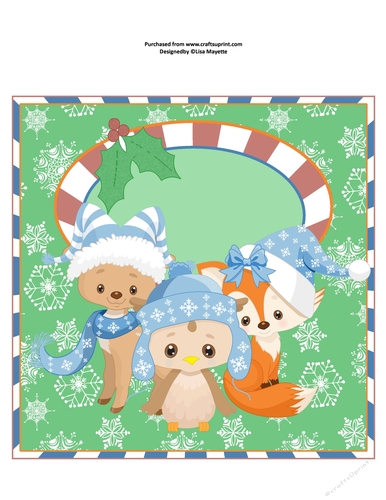 Blue Christmas Owl, Fox & Reindeer Friends Winter Quick Card Topper