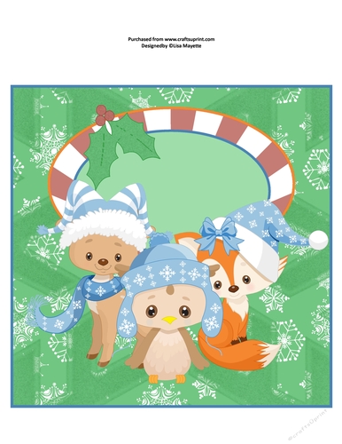 Blue Christmas Owl, Fox & Reindeer Friends Snowflake Quick Card Topper