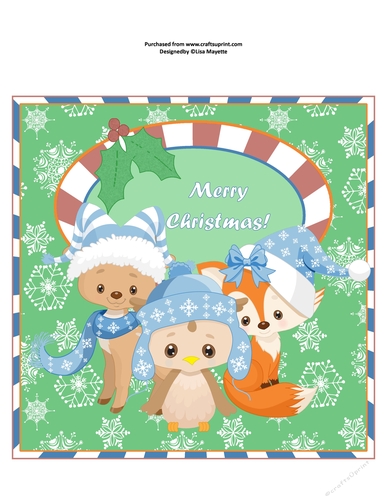 Blue Christmas Owl, Fox & Reindeer Friends Christmas Quick Card Topper