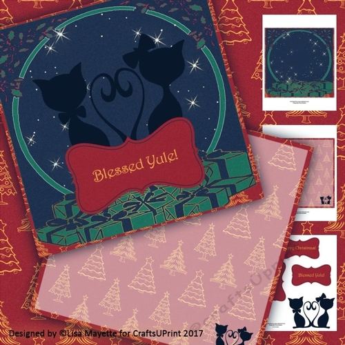 Yuletide Christmas Love Cats Starry Night Decoupage Mini Kit