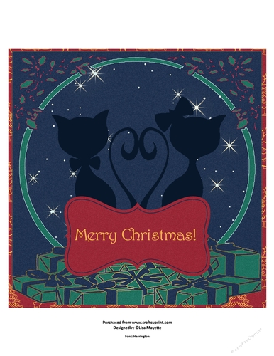 Christmas Love Cats Starry Night Quick Card Topper