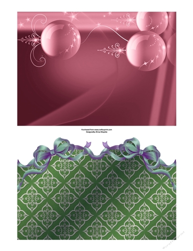 Red & Green Beribboned Damask Christmas Baubles Quick Card