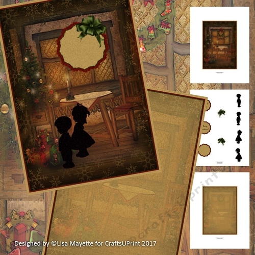 Christmas Morning Children Silhouette Decoupage Card Mini Kit