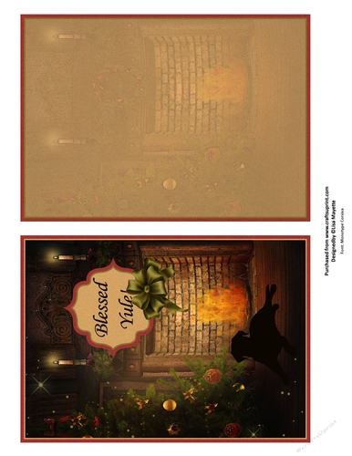 Warm Fireplace Yule Dog Silhouette Quick Card Topper & Insert