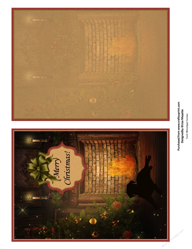 Warm Fireplace Christmas Dog Silhouette Quick Card Topper & Insert
