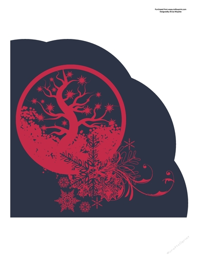 Red & Blue Floral Silhouette Scallop Edged Topper