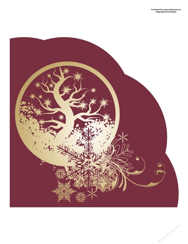 Red & Gold Floral Silhouette Scallop Edged Topper