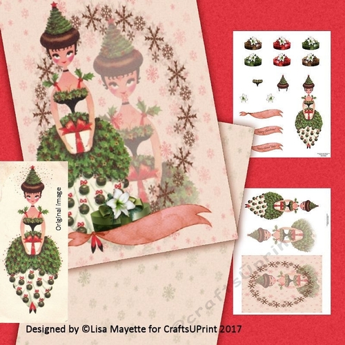 Vintage Holly Fairy Yule & Christmas Card Decoupage Mini Kit