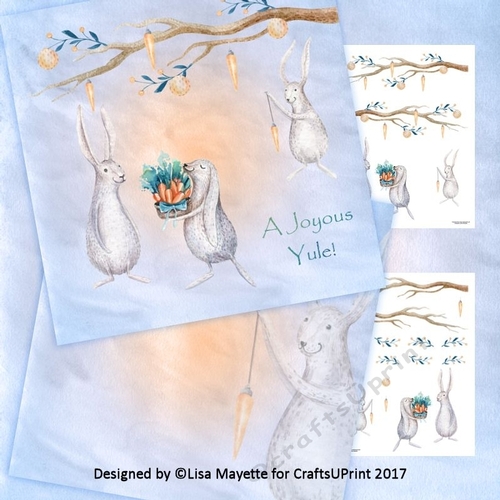 Winter Holiday Rabbits Watercolor Art Decoupage Card Making Mini Kit