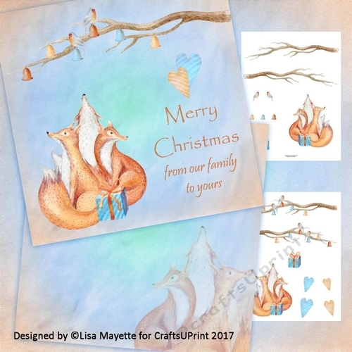 Winter Holiday Foxes Watercolor Art Decoupage Card Making Mini Kit