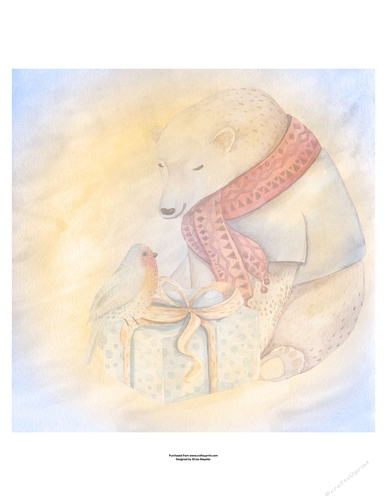 Winter Holiday Bear & Bird Watercolor Art Quick Card Insert