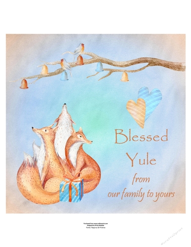 Winter Holiday Foxes Yule Watercolor Art Quick Card Topper