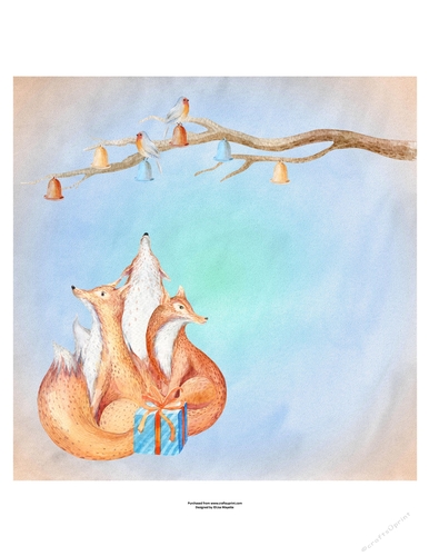 Winter Holiday Foxes Watercolor Art Quick Card  Topper
