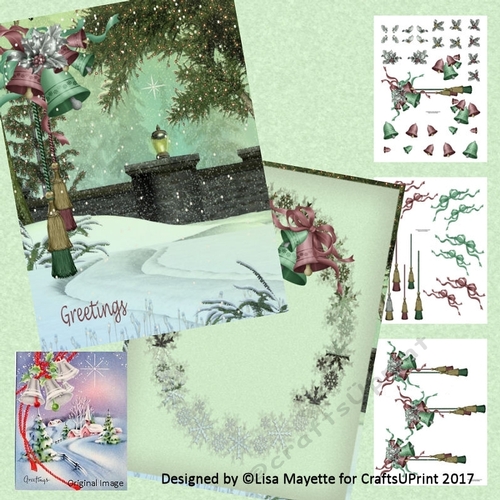 Vintage Style Winter Bells Scene Snow Covered Path Decoupage Card Making Mini Kit