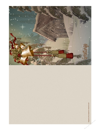 Vintage Style Winter Bells Scene Wooden Bridge Print & Fold Quick Card