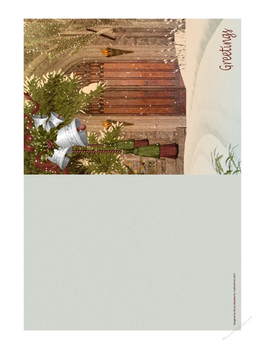 Vintage Style Winter Bells Scene Wooden Gate Print & Fold Quick Card
