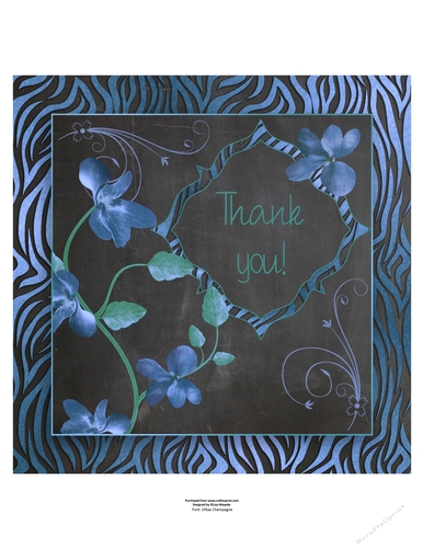 Blue Orchids Zebra Print Chalkboard Thank You Quick Card Topper