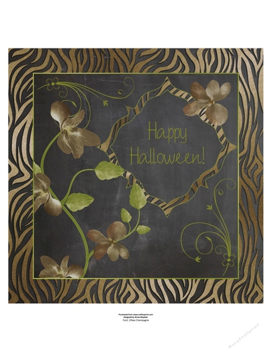 Burnished Orange Orchids Zebra Print Chalkboard Happy Halloween Quick Card Topper