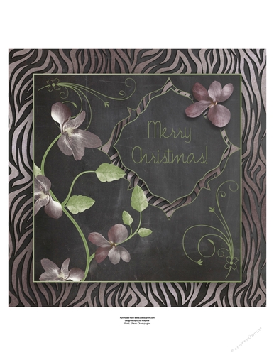 Red Orchids Zebra Print Chalkboard Merry Christmas Quick Card Topper