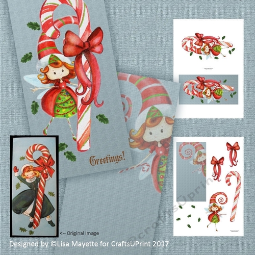Vintage Style Candy Cane Fairy Decoupage Holiday Card Making Kit