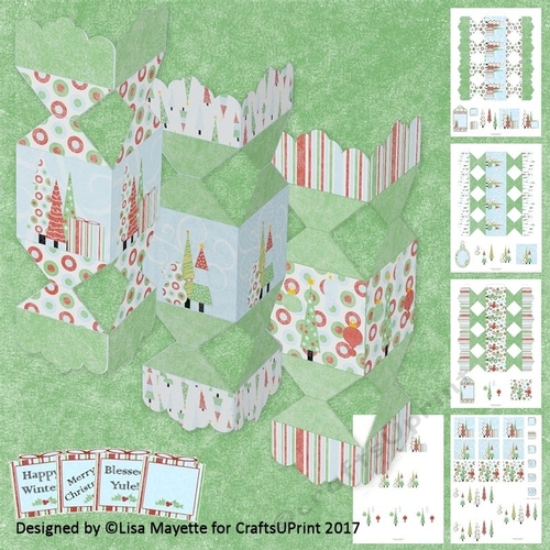 3D Christmas Trees Decoupage Christmas Cracker Boxes