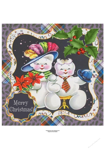 Vintage Christmas Snowman Lady & Gentleman Quick Card Topper