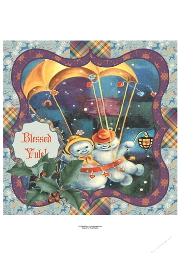 Vintage Yule Parachuting Snowman Couple Quick Card Topper