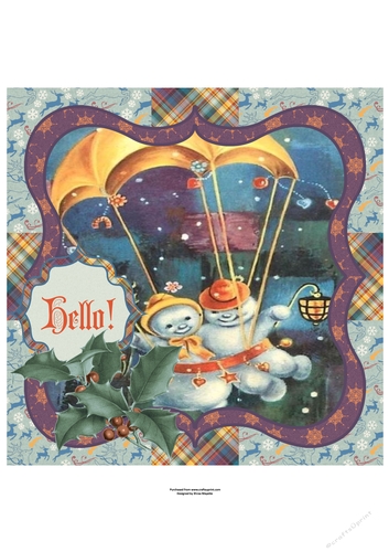 Vintage Parachuting Snowman Couple Quick Card Topper