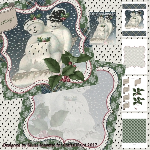 Vintage Christmas Sledding Snowman Couple Card Making Kit