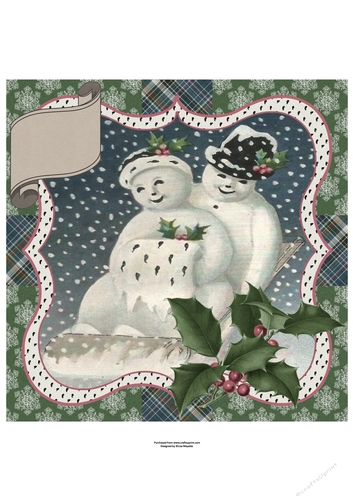 Vintage Sledding Snowman Couple Blank Quick Card