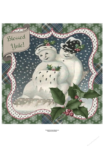 Vintage Yule Sledding Snowman Couple Quick Card