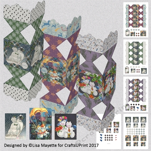 3D Vintage Christmas Snowman Couples Decoupage Cracker Boxes
