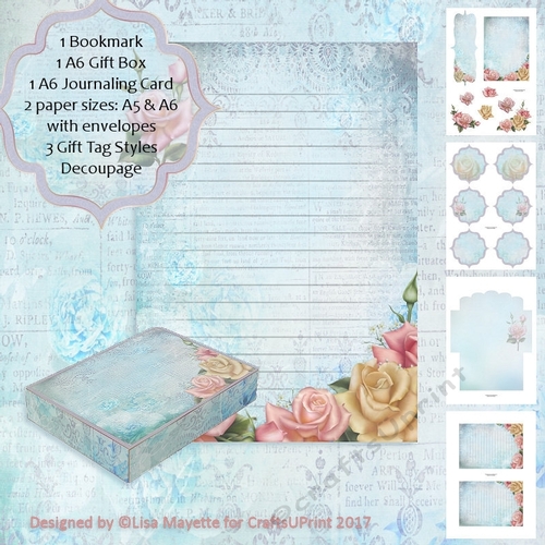 Rococo Roses Romantic Floral Decoupage A5 & A6 Stationery Kit