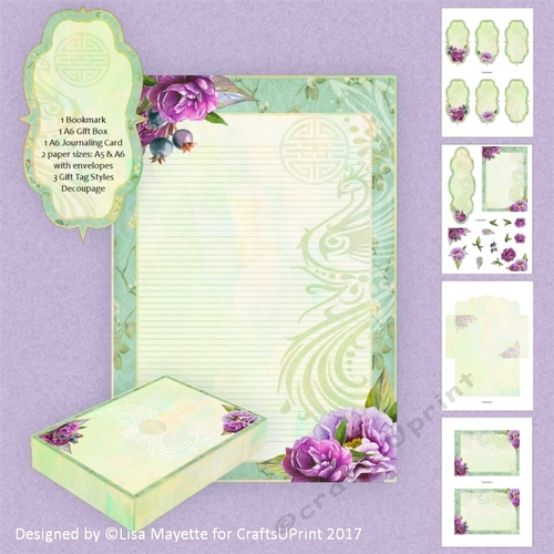 Watercolor Phoenix Asian Floral Decoupage A5 & A6 Stationery Kit
