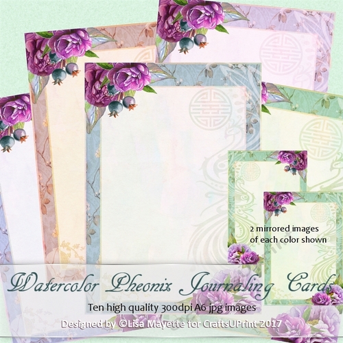 Watercolor Phoenix Asian Floral Journaling Cards Inserts
