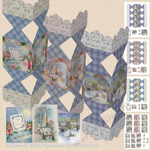 3D Vintage Blue Christmas Decoupage Cracker Boxes