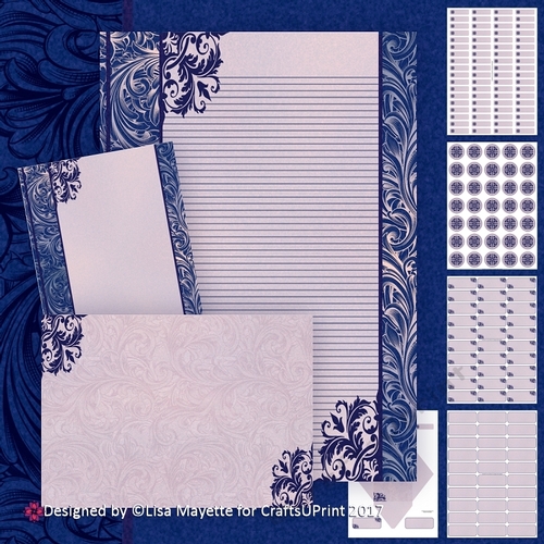 Cobalt Blue Lovely Letters Scrollwork A5 Stationery Kit