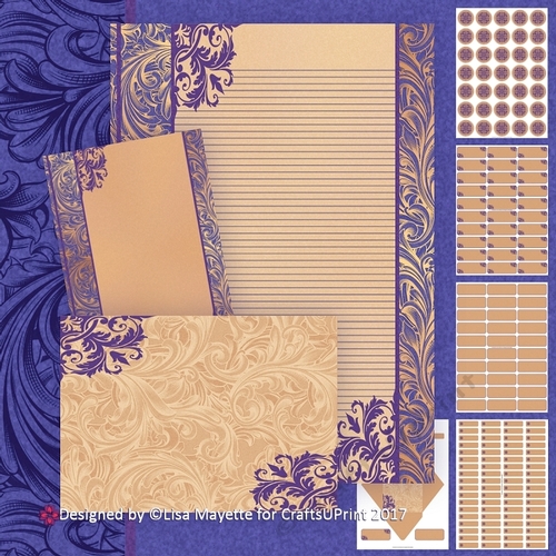 Purple & Gold Lovely Letters Scrollwork A5 Stationery Kit