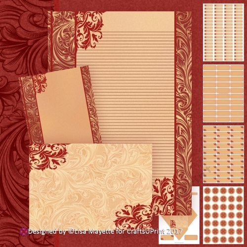 Red & Gold Lovely Letters Scrollwork A5 Stationery Kit